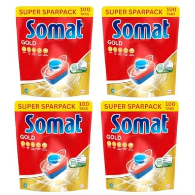 Somat Gold Spülmaschinen Tabs - 400 Tabs XXXL Pack, Geschirrspül Tabs für strahlend sauberes Geschirr auch bei niedrigen Temperaturen, Extra-Kraft gegen Eingetrocknetes