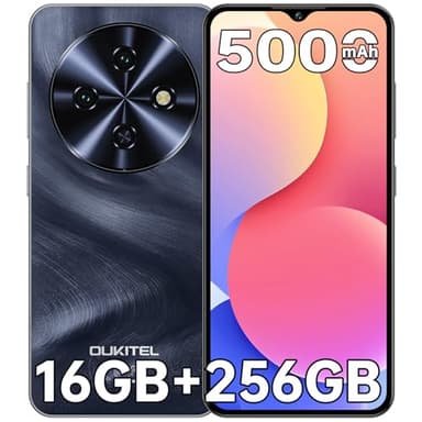 OUKITEL C5 Smartphone Ohne Vertrag, 16GB RAM+256GB ROM/1TB Erweiterbar Handy Ohne Vertrag, 6.52" HD+ Handy, Simlockfreie Handys mit 5000mAh Akku, 13MP+5MP Kamera, Face ID/Dual SIM/GPS/OTG, Schwarz