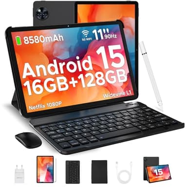 DOOGEE U11 2025 Neueste Android 15 Tablet mit Tastatur, 16GB RAM + 128GB ROM (2TB TF) Gaming Tablets 11 Zoll, 8580mAh | Widevine L1 | GPS | OTG, Tablet mit Stift, Maus, Tastatur, Hülle, Schutzfolie