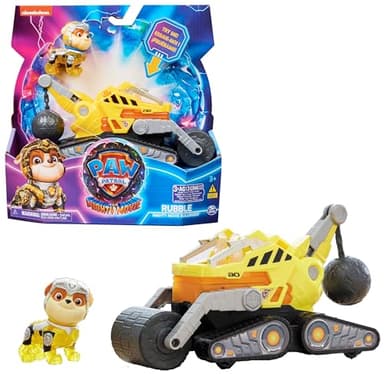 Spin Master PAW Patrol: Der Mighty Kinofilm, Superhelden-Basis-Fahrzeug von Rubble mit Welpenfigur, Baustellenfahrzeug mit Licht- und Geräuscheffekten, Spielzeug geeignet für Kinder ab 3 Jahren