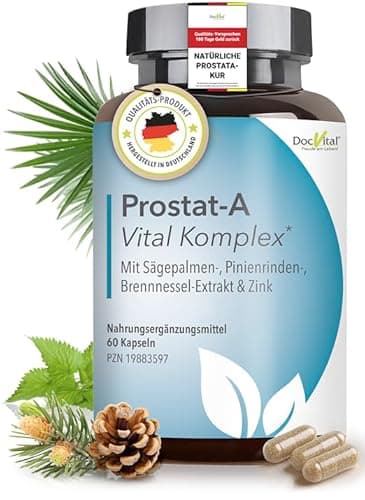 DocVital® Prostata Komplex Kapseln - 2 Monatsvorrat - Sägepalmenextrakt, Kürbiskernextrakt, Zink, Vitamin D3 & mehr - Prostat-A Vital Komplex in pharmazeutischer, deutscher Qualität