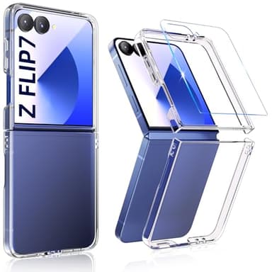 Crystal Clear Hülle für Samsung Galaxy Z Flip 7 5G mit Gehärtete Glas Displayschutz Dünn Hart PC Handyhülle Cover [Anti-Vergilbung] Kratzfest Schutz Case für Samsung Galaxy Z Flip7 Transparent
