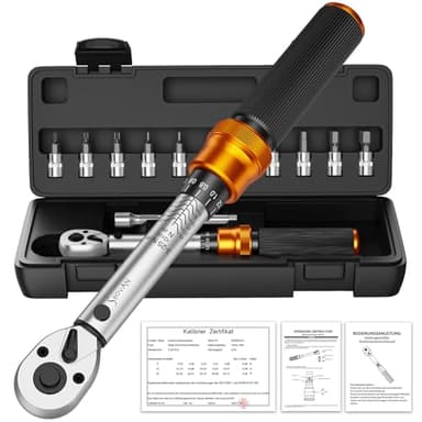 13TLG Klein Drehmomentschlüssel Fahrrad 3-25NM, 1/4 Zoll Torque Wrench Set, 72 Zähne Umschaltknarre, Ratschenkasten inklusive mit Verlängerungsstange 10 cm, Innensechskant und Torx Bit Buchse