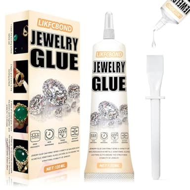 LIKFCBOND Schmuckkleber, Schmuckkleber Extra Stark Transparent, Schmucksteinkleber mit Pinzette und Schaber, für Mehrzweckkleber Zum Präzisen Verkleben von Edelsteinen, Perlen und DIY Projekte, 120ml