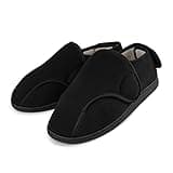 TIESTRA Hausschuhe Damen Herren Schuhe Extra Weit mit Klettverschluss Breit Senioren Schuhe Memory Foam Sohle für Geschwollene Füße, Schwarz UK8/EU42