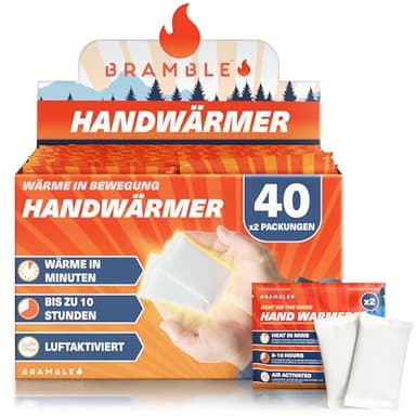 Bramble – Handwärmer (40 Paar, 80 insgesamt) – Luftaktivierte Taschenwärmer für Outdoor-Aktivitäten – Wärme in Minuten – Bis zu 10 Stunden Wärme