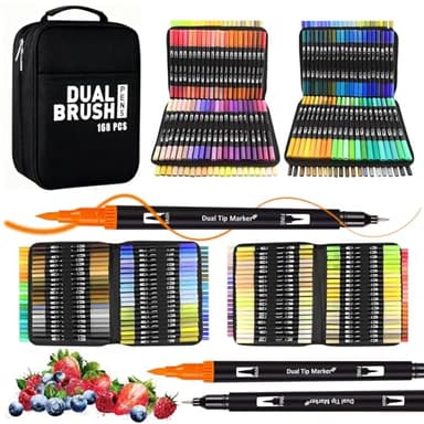 Vakki Dual Brush Pen Set,Filzstifte 168 Farben Dual Tip Stifte Fineliner, Pinselstifte Für Erwachsene, Filzstifte Dicke und Dünne für Malbücher, Manga stifte Malstifte