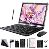 2025 Neueste Tablet 10 Zoll,3-in-1 Tablet Mit Tastatur Maus Stift,Android 13 4G LTE Tablets Mit 2 SIM 1 SD,64GB ROM 512GB TF-Octa-Core | 1080P FHD | 13MP | 6000mAh | Bluetooth | WLAN GPS Typ C-Grau