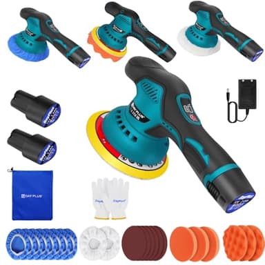 Akku Poliermaschine Set, Exzenter Poliermaschine mit 2 Batterien, Auto Poliermaschine Set 22pcs, Kabellos Akku Auto Poliermaschine,8 Variable Geschwindigkeiten Akku Wachsmaschine für die Autodetailing