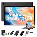 RUSHAR Tablet 10 Zoll Android 14 Tablet PC,Dual 4G LTE SIM & 5G WiFi,36GB RAM+128GB ROM (TF 1TB),Octa-Core,IPS 1920P FHD,13MP+8MP,8000mAh,Bluetooth 5.0,Tablet mit Tastatur|Mäuse|Schutzhülle,Schwarz