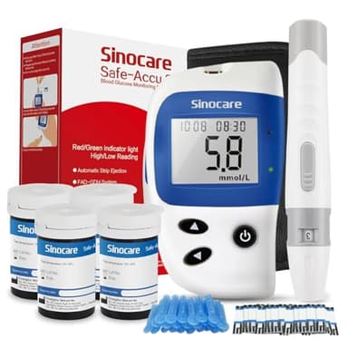 Blutzuckermessgerät, Zuckermessgerät mmol/L, Blutzuckermessgerät Set mit Teststreifen 100, sinocare Safe-Accu2 Glucose Monitor, Effizient und Benutzerfreundlich