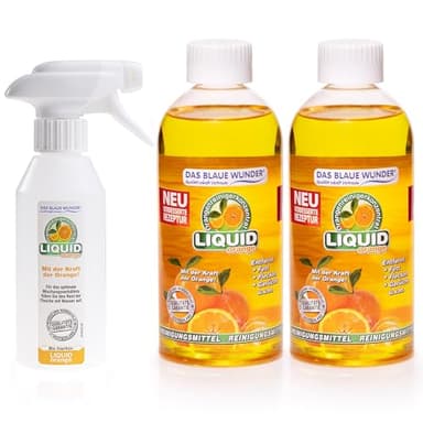 Das blaue Wunder Liquid Orange Orangenreiniger 2 x 500 ml Konzentrat, Allzweckreiniger für den Haushalt, Universalreiniger für Küche Bad Auto, inkl. Sprühflasche