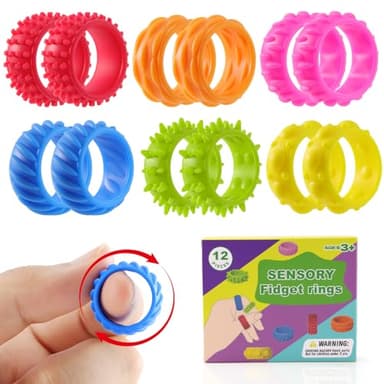 Gezimetie 12 Stück Fidget Ringe Sensorik Spielzeug für Kinder & Erwachsene – Anti Stress Autis-mus AD-HD Beruhigend Toys, Leise Fidget Toys für Angstabbau