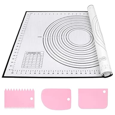 Silikon Backmatte Backunterlage Groß 70 x 50 cm Antihaft Teigmatte Ausrollmatte mit Messung Wiederverwendbar Backen Zubehör mit 3 Stück Teigschaber für Teig, Fondant, Macarons, Kekse, Pizza