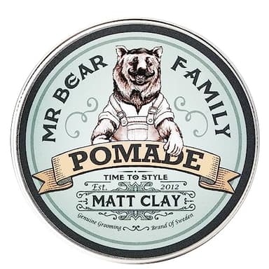Mr Bear Family Matte Haar-Pomade für Männer – mittelstarker Halt auf Wasserbasis, enthält Volumen-Kaolin-Ton + Bentonit-Ton, nicht fettend, matte Pomade für effektive Kräuselbekämpfung, 100 ml