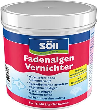 Söll 80594 FadenalgenVernichter mit Aktivsauerstoff, 500 g - Fadenalgenentferner mit Sofortwirkung, gegen Algenwachstum und Fadenalgen im Teich