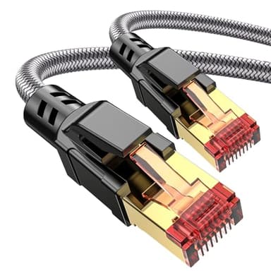 Ltemziiy Cat 8 Lan Kabel 1.5M 2-Stück,40Gbps Hochgeschwindigkeits Gigabit 2000MHz Geflochtener Netzwerkkabel Ethernet Kabel,S/FTP Patchkabel mit RJ45 vergoldeter Stecker,für PS5/Gaming/Modem