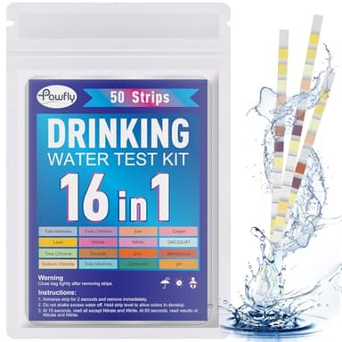 Pawfly 50 Stück 16 in 1 Trinkwasser Teststreifen, Wassertester Trinkwasser für Leitungswasser Brunnen Pool Aquarium, Home Wasserqualität Tester für pH-Härte Chlor Blei Eisen Nitrat Fluorid & mehr