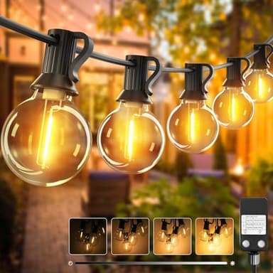 litogo LED Lichterkette Außen Dimmbar mit Timer, 15M Deko Lichterkette Aussen Strom mit Retro Warmweiß G40 Glühbirnen Plastik, Wetterfest lichterketten für Garten Balkon Party Pavillon Terrasse
