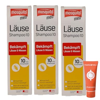 Mosquito med Läuse Shampoo 10, Bekämpft Kopfläuse und Nissen I schnell und effektiv I praktische Anwendung I Läusemittel I Läusebehandlung I Spar-Set plus Pharma Perle give-away (100 ml, 3)