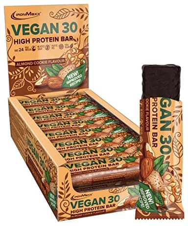 IronMaxx Vegan 30 Proteinriegel - Almond Cookie Flavour 24 x 35g | Veganer High Protein Eiweißriegel zuckerarm, sojafrei und palmölfrei