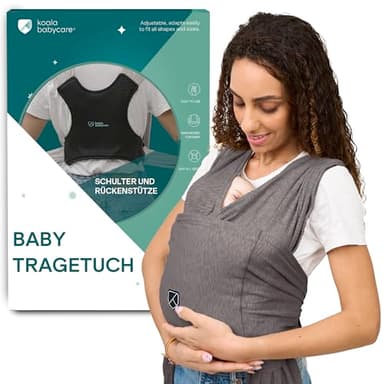 Koala Babycare Tragetuch Baby Neugeborene - Einfach Anzuziehen für Mütter und Väter - Babytrage Multi-Use Bis 9kg - Babytragetuch Anthrazitgrau