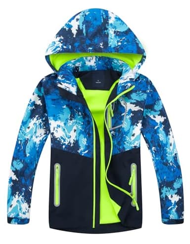 LAUSONS Kinder Gefütterte Jacke Jungen Übergangsjacken für Jungs Softshelljacken mit Camouflage Muster Grün DE: 152-158 (Herstellergröße 160)