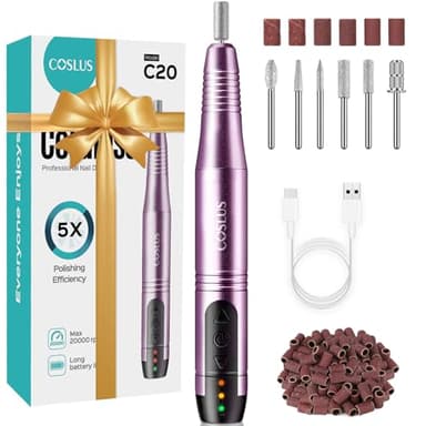COSLUS Kabellos Tragbar Elektrische Nagelfräser, 11 in 1 Profi Maniküre und Pediküreset, Elektrische Nagelfeile für Gelnägel und Acrylnägel, Nagelformen, Polieren, Entfernen von Hornhaut