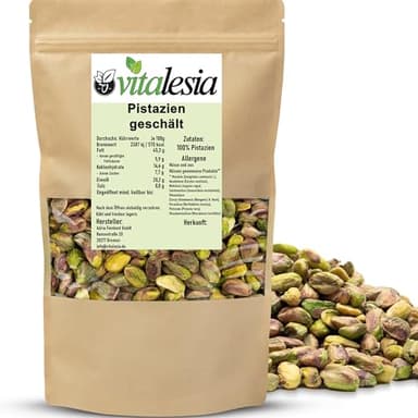 Vitalesia Pistazien geschält naturbelassen 100 % | ungeröstet & ungesalzen | Premium Pistazienkerne | Frischebeutel wiederverschließbar | ohne Zusätze | vegan (1000g)