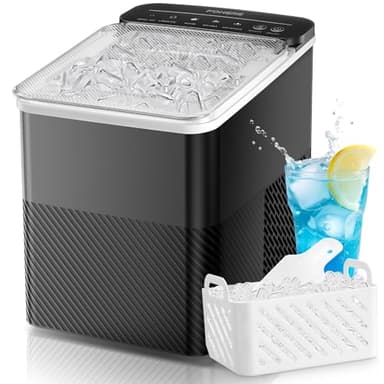 FOHERE Tragbare Eiswürfelmaschine – Selbstreinigend, 14 Kg/24h, 2 Größenwahl, Kompaktes Design, Ein-Knopf-Einstellung, Intelligente Warnungen, inkl. Schaufel & Korb für Home/Bar/Büro/Camping