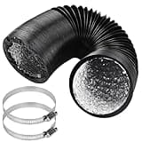 Flexible 6-Zoll-Aluminiumkanalisation,ø150mm Abluftrohr, 5m PVC Abluftschlauch, Schwarz Flex-Schlauch Abluftschlauch mit 2 Schlauchschelle Edelstahl für Mobile Klimaanlage, Trockner, Abluftventilator