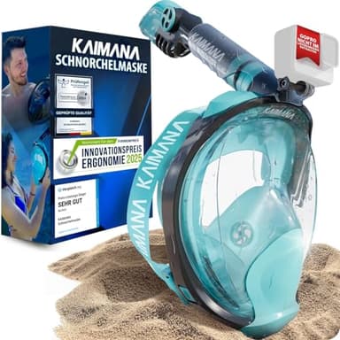 Die Preisgekrönte KAIMANA® Schnorchelmaske für Erwachsene & Kinder - absolut CO2 sicher - inkl. Tragetasche - Tauchermaske Erwachsene - Vollgesichtsmaske Tauchmaske