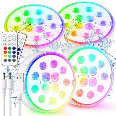 Czemo Unterwasser Licht Wiederaufladbar LED Poolbeleuchtung mit Magnet Poollicht mit Fernbedienung IP68 LED Wasserdicht für Pool Teich Aquarium Beleuchtung (Mehrfarbig-4 Stück)