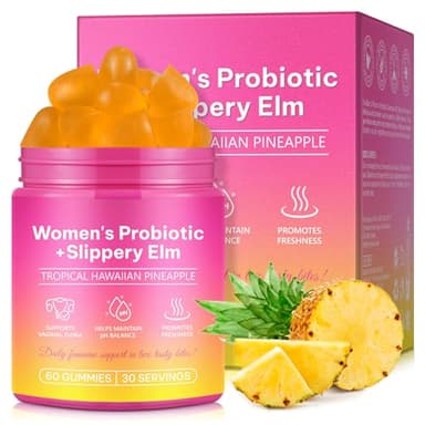 Feminine Balance Gummies 60 Stück, Vegan Feminine Balance Gummies hawaiianische Ananas, Probiotika Frauen Intimflora Gummibärche, PH -Balance -Gummis für pH-Wert, Darmgesundheit und Immunsystem