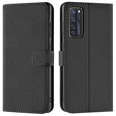 Verco Handyhülle für ZTE Axon 20 Hülle, Bookcase Tasche Flipcover für ZTE Axon 20 Case [Kartenfächer/Aufstellfunktion], Schwarz