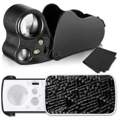 2 Stück Juwelier Lupe, 30X 60X 90X Trichomen Lupe, Selbst Austauschbare Batterie, Pflanzen Lupe mit UV Licht und LED Licht, Lupe für Schmuck Diamanten Edelsteine Münzen Briefmarken（Schwarz）