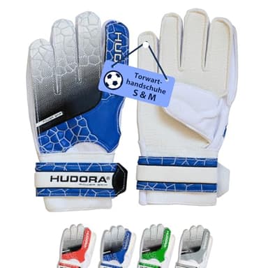 HUDORA Torwarthandschuhe - Gepolsterte Fußball Torwarthandschuhe für Kinder & Jugendliche in Größe S/M - Torwarthandschuhe mit Schaumstoffrücken - Fußballhandschuhe mit Klettverschluss