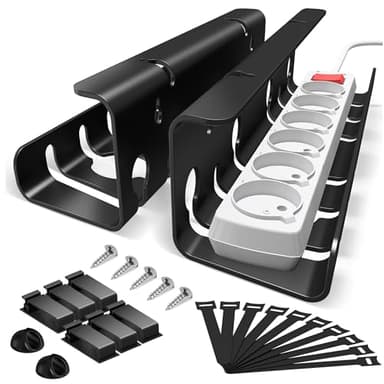 StowBin Kabelkanal Schreibtisch fürs Kabel Management - 2er Set Edelstahl Kabel Organizer Schreibtisch - Inkl. Zubehör - Kabelmanagement Schreibtisches - Cable Organizer Desk,Schwarz