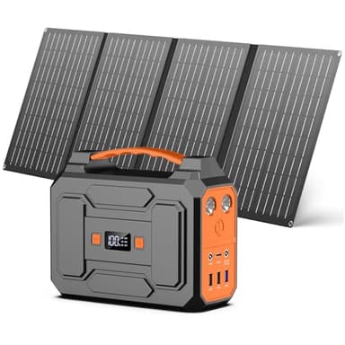 Powkey Powerstation mit Solarpanel 99Wh/27000mAh Tragbare Powerstation mit 40W Faltbare Solarpanel 100W Solargenarator mit 230V AC Ausgang/18W USB-A/USB-C für Wohnmobil Camping，schwarz-orange
