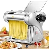 CGOLDENWALL Elektrische Nudelmaschine Frische Edelstahl-Teigausrollmaschine mit 2 Klingen von 1.5 mm Rund, 4 mm Flach und 6 Verstellbaren Dicken für Nudeln/Dumplings/Spaghetti/Ravioli
