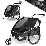 KESSER® Kinderfahrradanhänger Sport-RX 2in1 Jogger & Buggy 5-Punkt-Gurt Sicherheitsgurt 360° Vorderrad Kinderfahrradanhänger Reflektoren für 1-2 Kinder (max. 40 kg) Getränkehalter & Smartphonefach