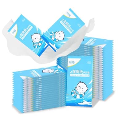 50 Stück Feuchtes Toilettenpapier Spülbar Einzeln Verpackt 180x140mm Erfrischungstücher Feuchttücher Toilette Spülbar & Hautfreundlich Wet Wipes Ideal für Reise, Büro & Unterwegs