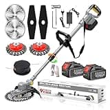Rasentrimmer mit Akku 21V Freischneider mit Unkrautbürste Bürstenloser Akku Freischneider 4 in 1 Multitool Rasentrimmer mit Messer Elektro Motorsense Teleslopstiel für Garden, Trimmen, Grey,c