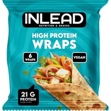 INLEAD - High Protein Wraps | Proteinreiche Tortillas | 6 Eiweißreiche Weizentortillas mit 21g Eiweiß pro 100g & weniger Kohlenhydraten - 6x 62g (372g)