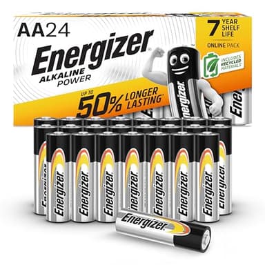 Energizer Alkaline Power Batterien AA (24 Stück) - Hochleistungsbatterien 1,5V - Batterie für Haushalt und Büro - 100% plastikfreie Recycelbar Verpackung - 7 Jahre lagerfähig [Exklusiv bei Amazon]