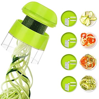 4 in 1 Spiralschneider Gemüse Julienneschneider Zoodle Maker Zucchini Spaghetti Schneider, Gemüse Zuchini Spiralschneider, Spiralizer für Zucchini, Gurke, Karotte (MEHRWEG)