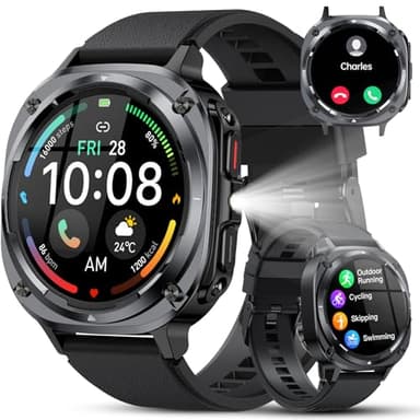 Smartwatch Herren, 1.45" AMOLED Smart Watch Herren mit Anrufe tätigen/Empfangen, 115+Sportmodi Fitnessuhr mit Herzfrequenz/Schrittzähler/Schlafmonitor, IP68 Wasserdicht Sportuhr, Geschenk für Ihn
