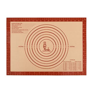 SUPER KITCHEN Antihafte Backmatte aus Silikon Rutschfeste Backunterlage Teigunterlage Ausrollmatte Silikonmatte Backfolie Teigmatte für Fondant, Brot, Pizza, BPA Frei (Rot, 42 x 30cm)