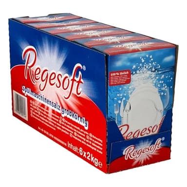 K+S Regesoft 1-6 12kg Geschirrspülsalz | 6 x 2kg Packung Spülmaschinensalz | Spezialsalz gegen Kalk Wasserflecken | Glänzendes Geschirr | Weiches Wasser