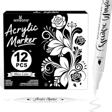WINSONS Acrylstifte Weiß mit Doppelspitze, Wasserfest, Ungiftig, Geruchlos, Permanent Marker für Verschiedene Oberflächen